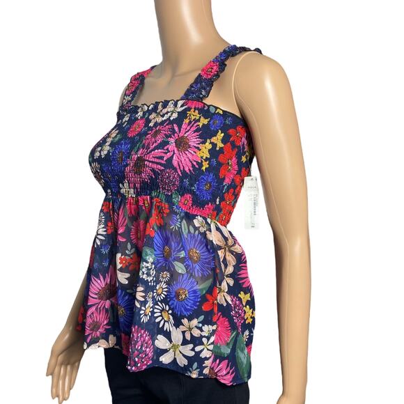 AQUA Floral Smocked Top Size XS - Picture 2 of 6